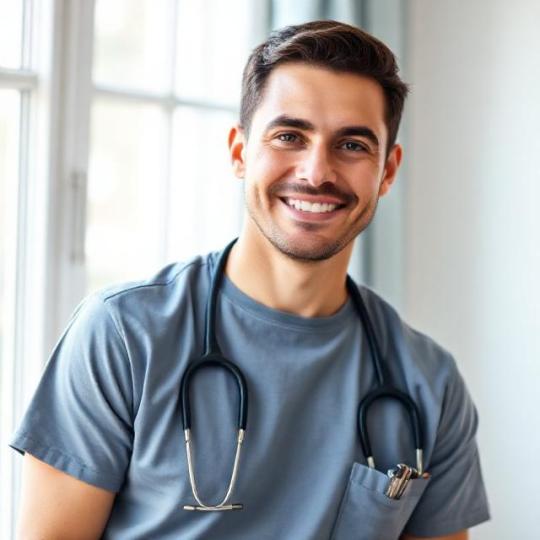 Portrait of a friendly male home care assistant, professional headshot